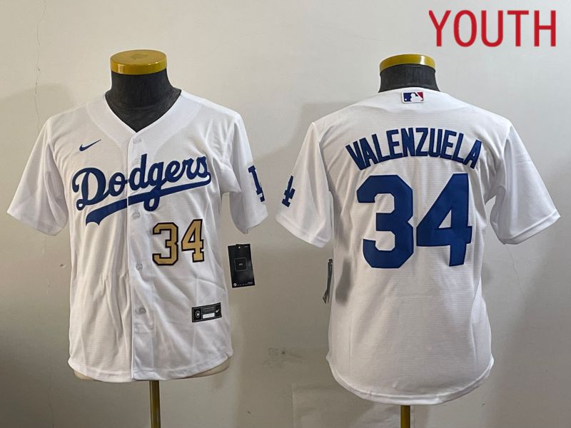 Youth Los Angeles Dodgers #34 Valenzuela White Game 2024 Nike MLB Jersey style 10294->youth mlb jersey->Youth Jersey